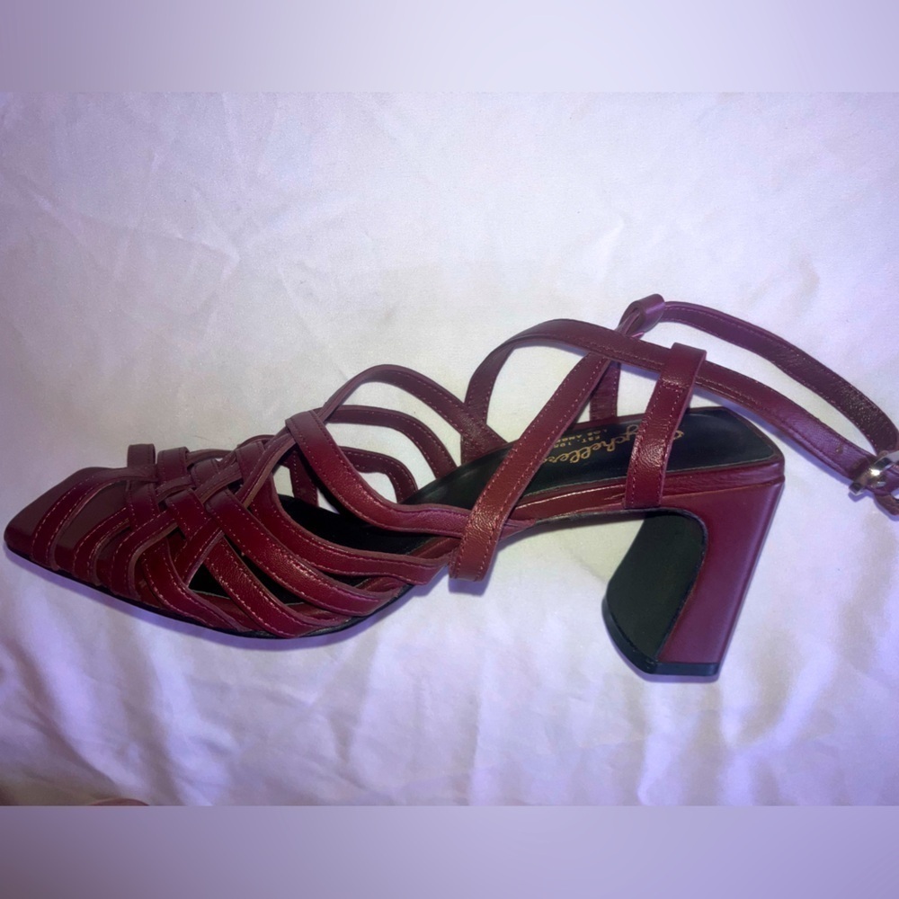 Seychelles CHARTER  Leather STRAPPY BLOCK HEEL SANDAL in Wine 8 NWOT - Picture 9 of 9